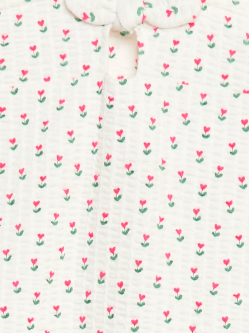 Waffle Knit Romper with Print White - Kiabi