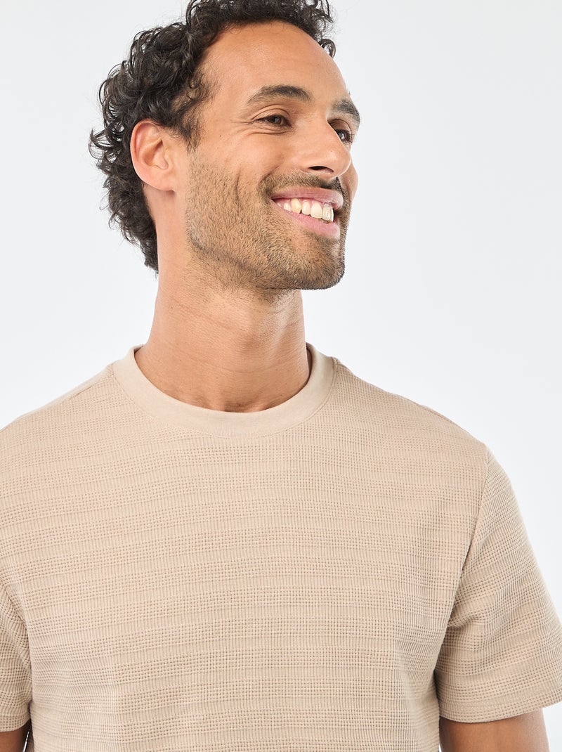 Waffle Knit Short-Sleeve T-Shirt Beige - Kiabi
