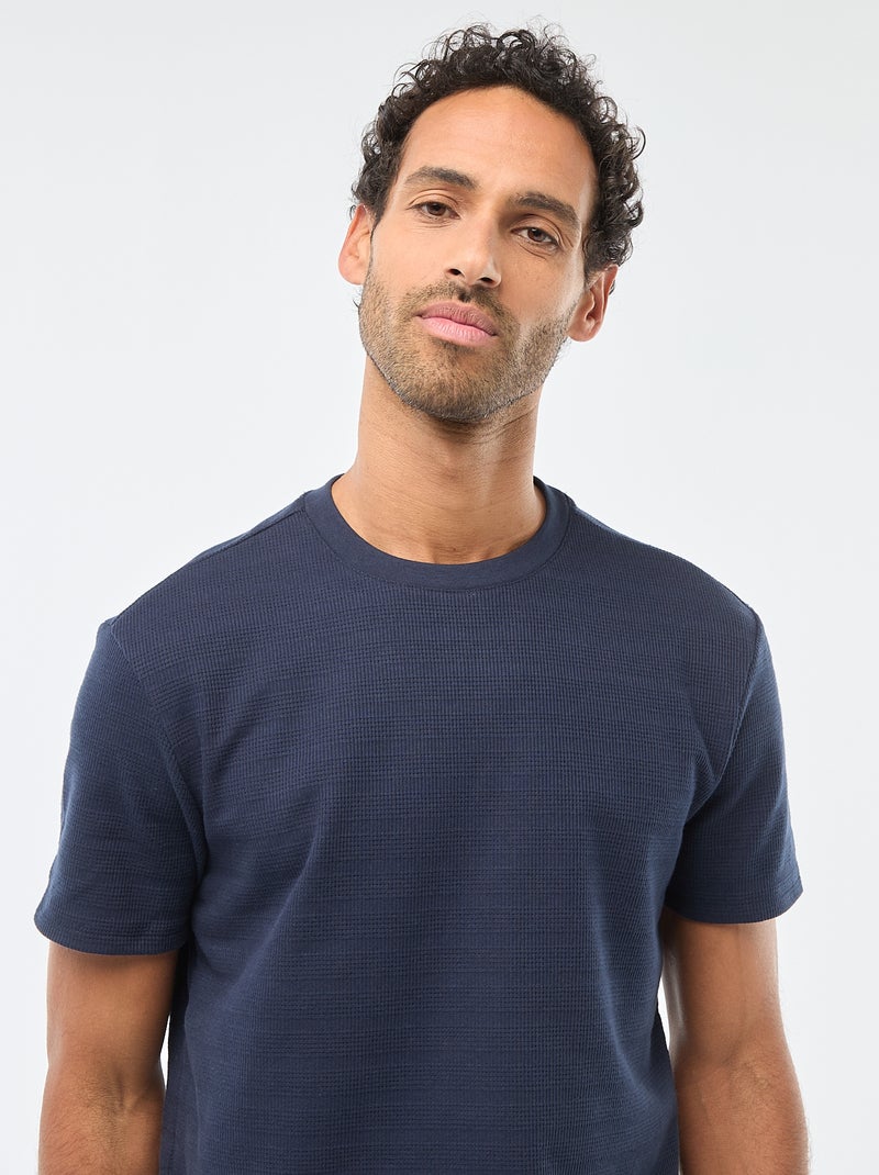 Waffle Knit Short-Sleeve T-Shirt Blue - Kiabi