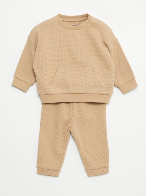 Waffle-knit sweatshirt and trousers set - 2-piece set - Kiabi