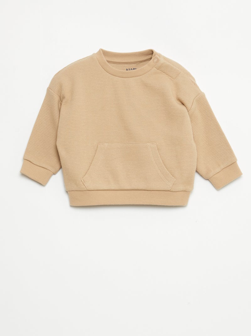 Waffle-knit sweatshirt and trousers set - 2-piece set Beige - Kiabi