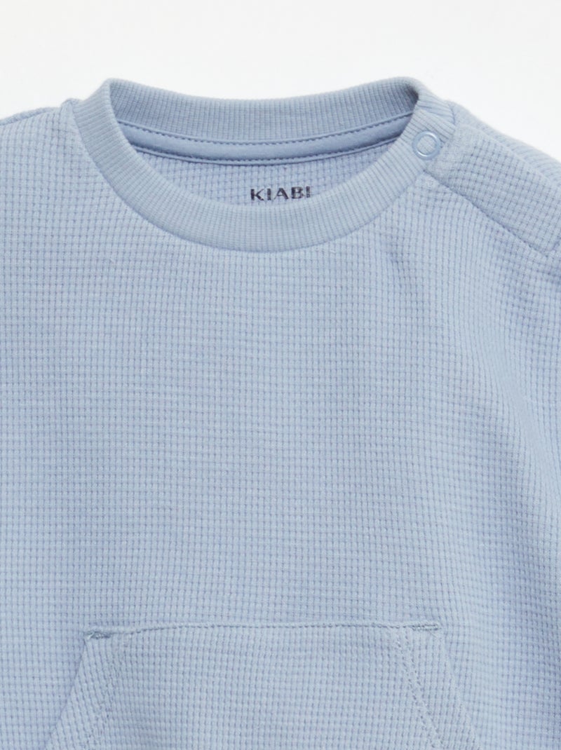 Waffle-knit sweatshirt and trousers set - 2-piece set Blue - Kiabi