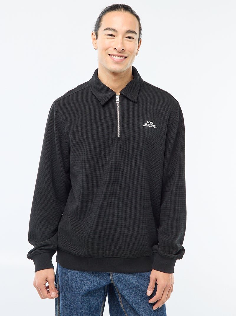 Waffle Knit Sweatshirt Black - Kiabi
