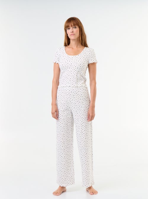 Waffle Knit T-Shirt and Patterned Pants Pajama Set - 2-Piece - Kiabi