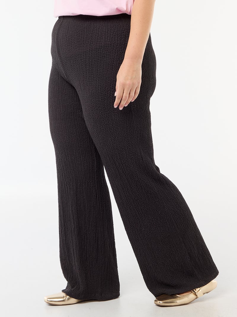 Waffle Knit Wide Leg Pants Black - Kiabi