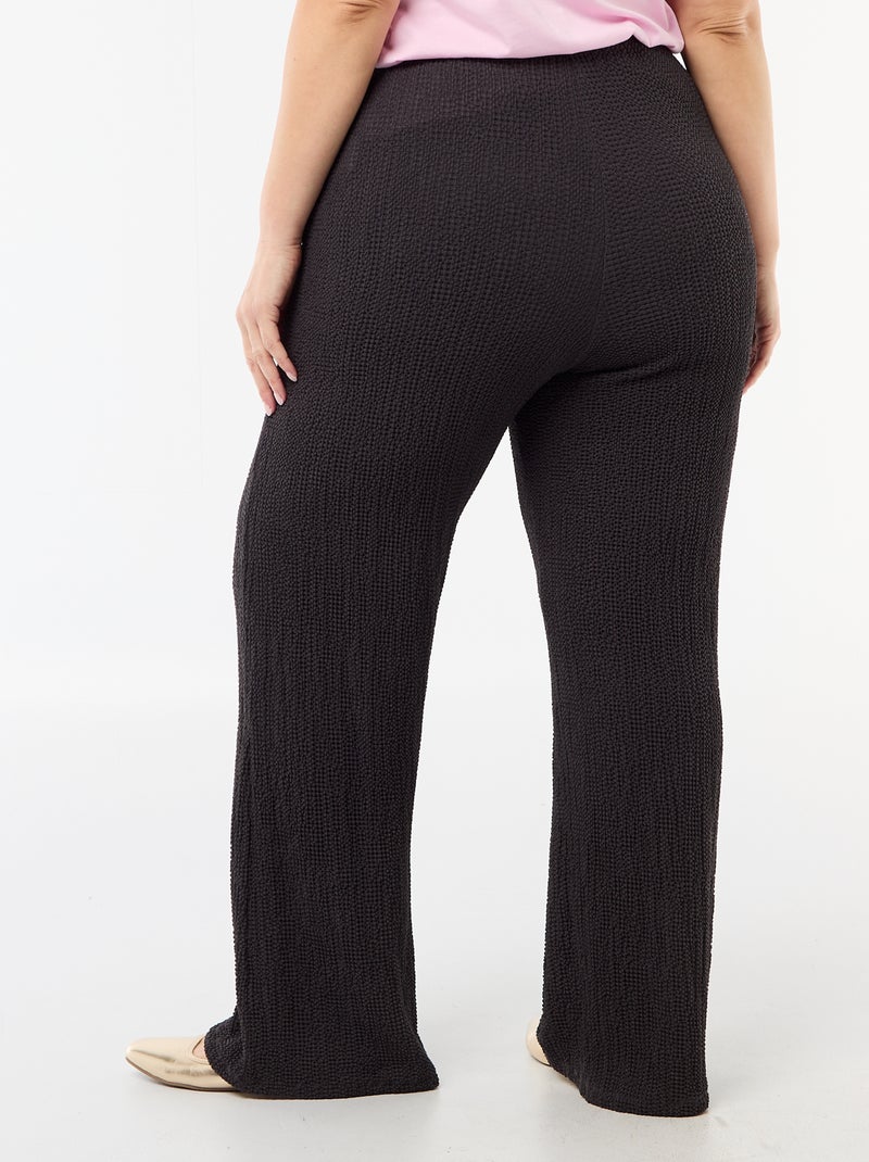 Waffle Knit Wide Leg Pants Black - Kiabi