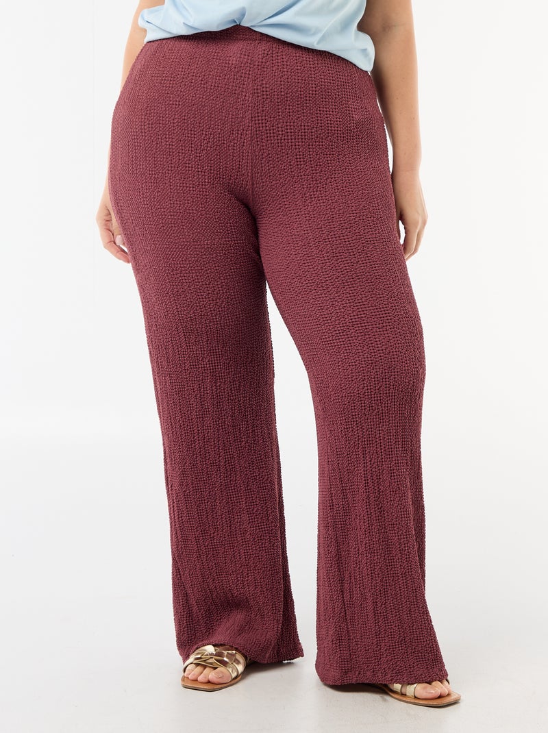 Waffle Knit Wide Leg Pants Pink - Kiabi