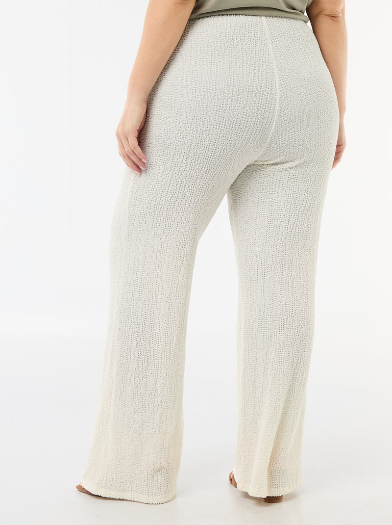 Waffle Knit Wide Leg Pants White - Kiabi