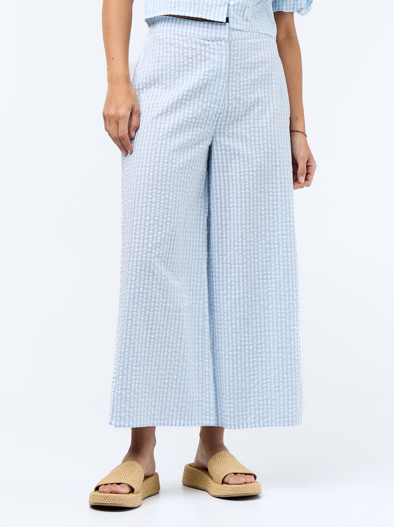 Waffle Knit Wide-Leg Trousers Blue - Kiabi