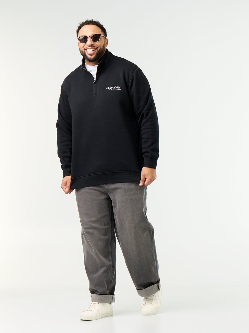 Warm Fleece Quarter-Zip Sweatshirt Black - Kiabi