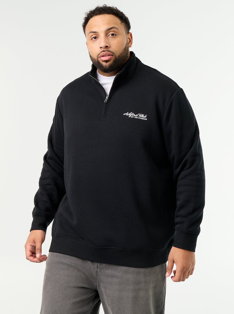 Warm Fleece Quarter-Zip Sweatshirt Black - Kiabi