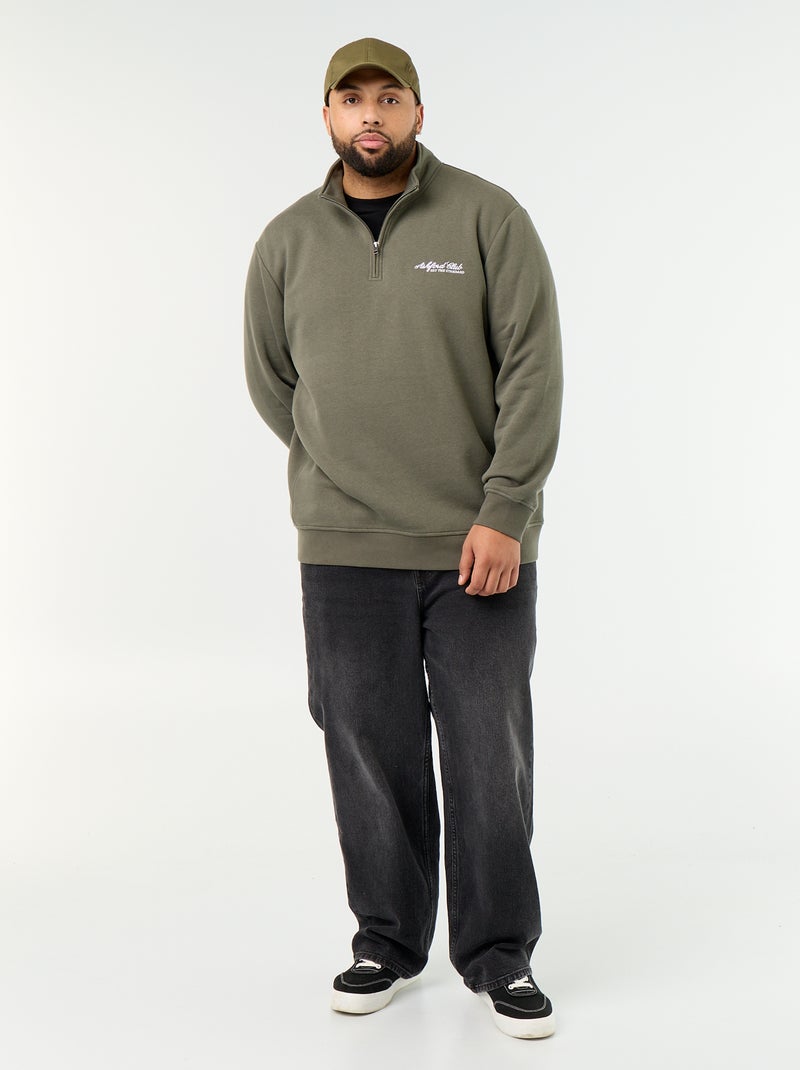 Warm Fleece Quarter-Zip Sweatshirt Green - Kiabi