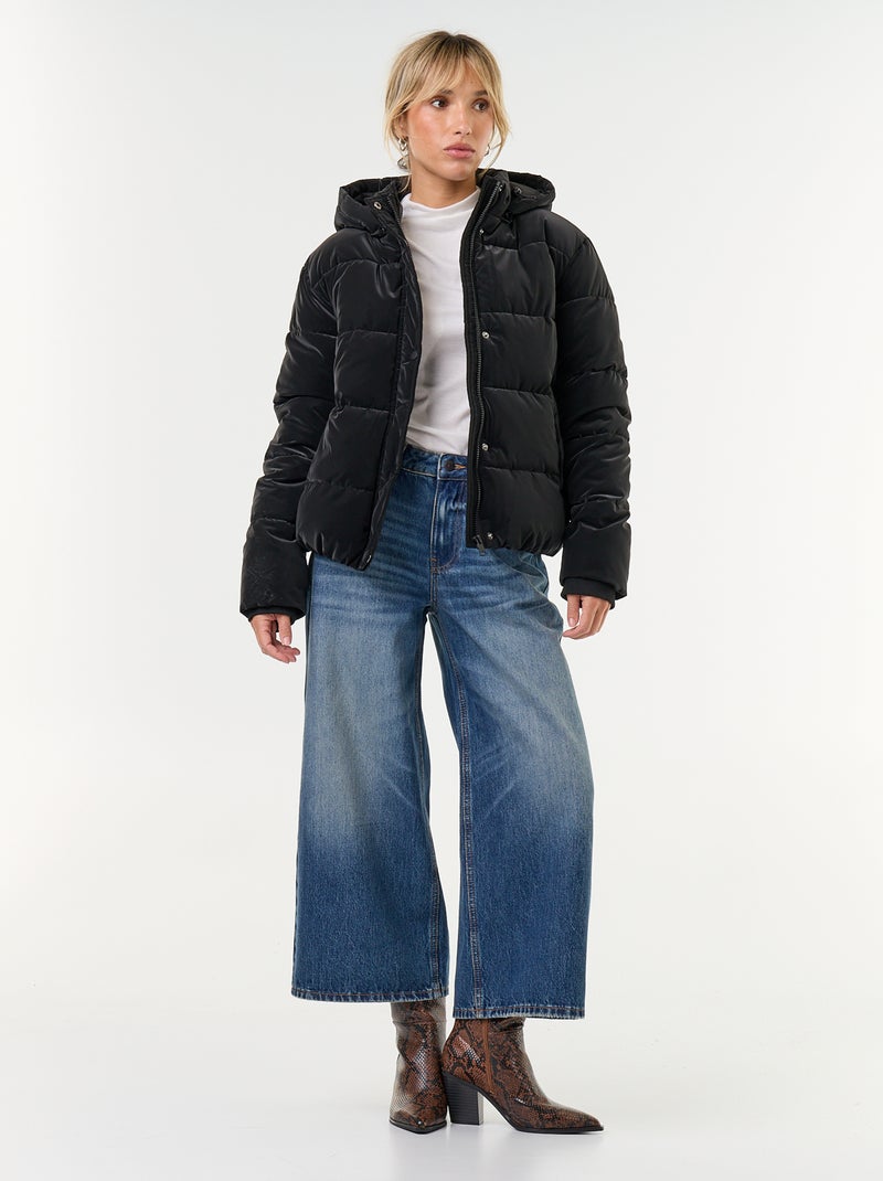 Warm velvet-feel puffer jacket Black - Kiabi