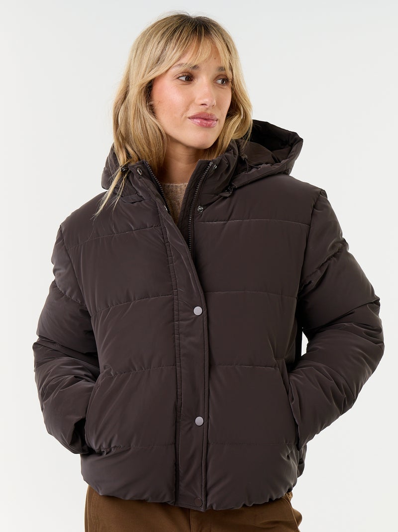 Warm velvet-feel puffer jacket Brown - Kiabi