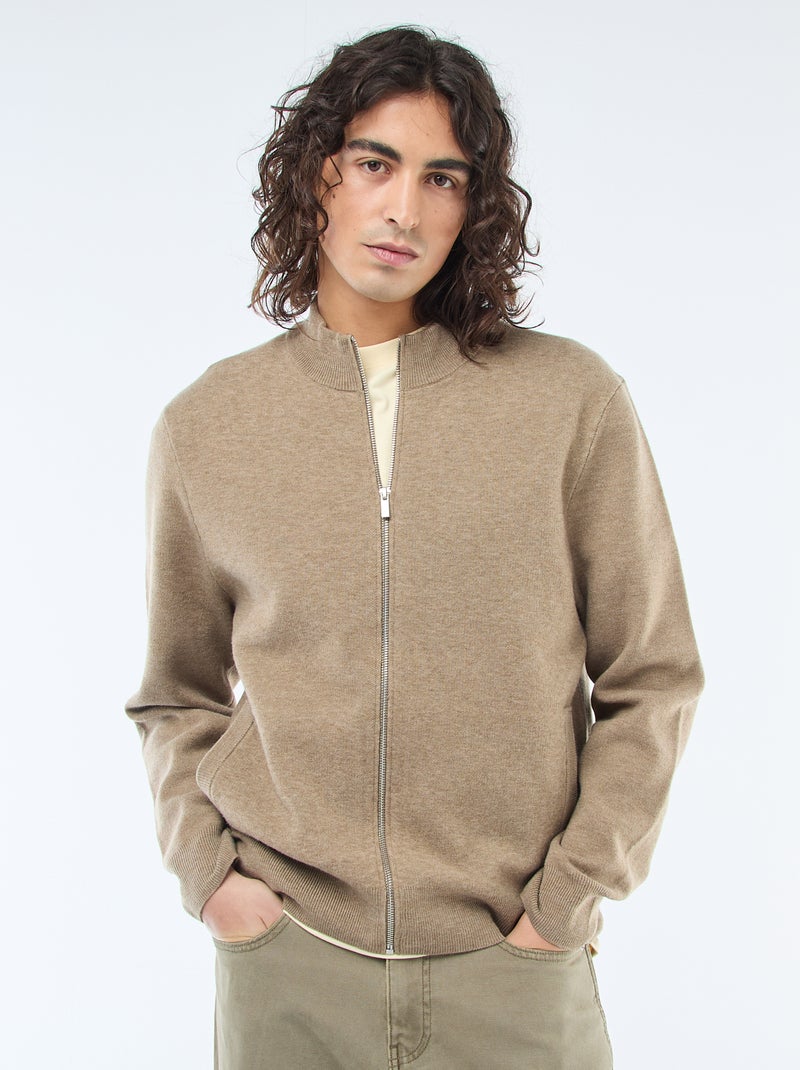 Warm Zip-Up High Neck Vest Brown - Kiabi