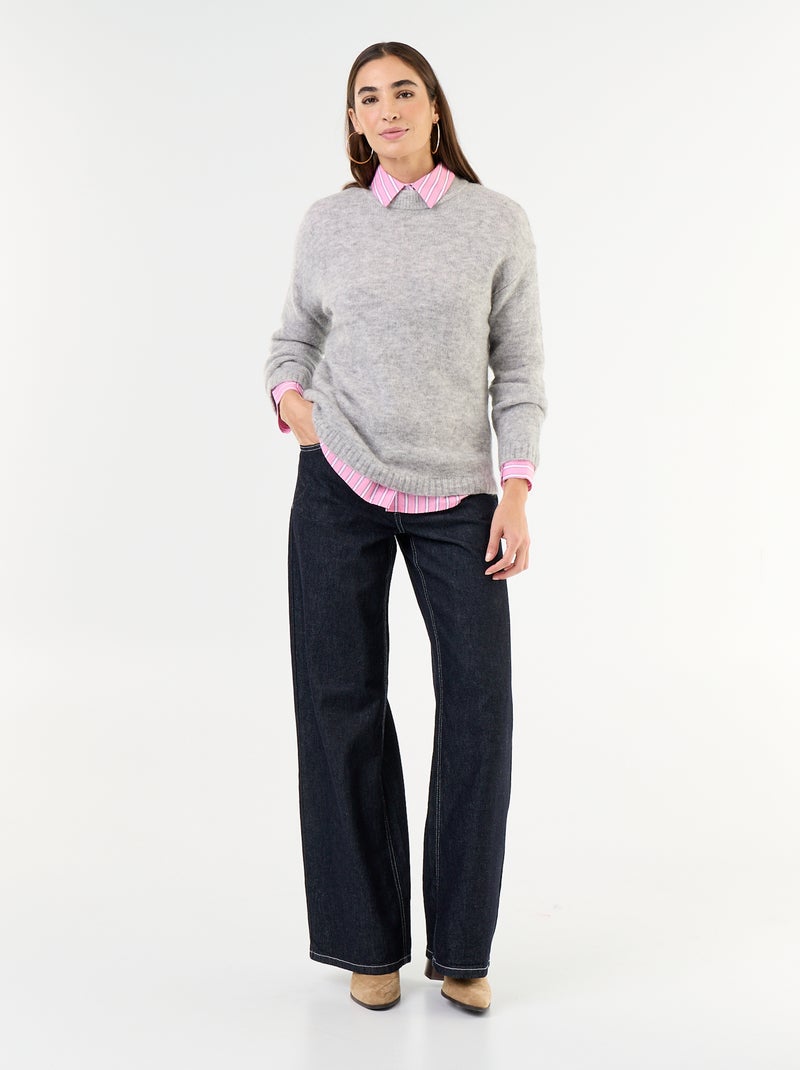 Warmer Mohair-Pullover mit Rundhalsausschnitt Grau - Kiabi