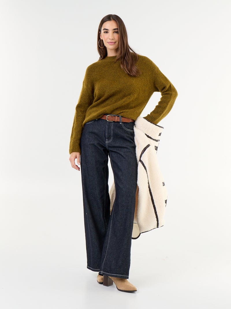 Warmer Mohair-Pullover mit Rundhalsausschnitt Khaki - Kiabi