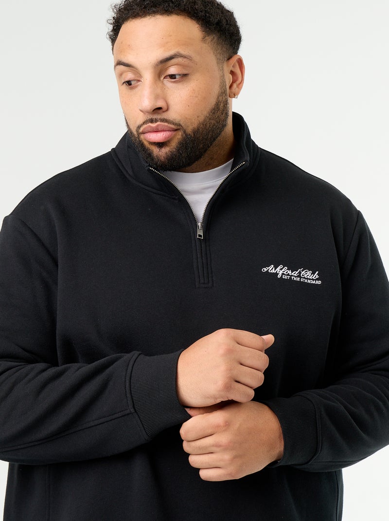 Warmes Fleece-Sweatshirt mit Troyer-Kragen Noir - Kiabi