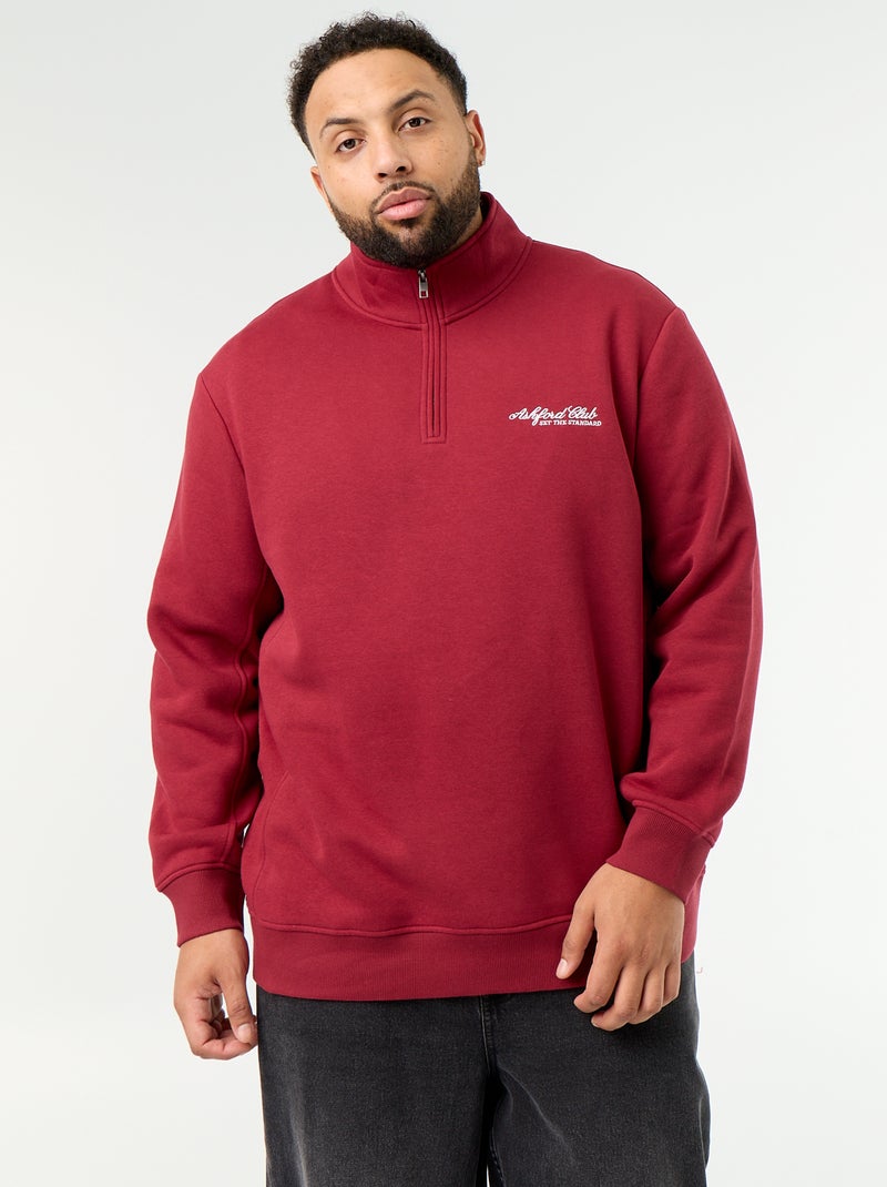 Warmes Fleece-Sweatshirt mit Troyer-Kragen Rouge - Kiabi