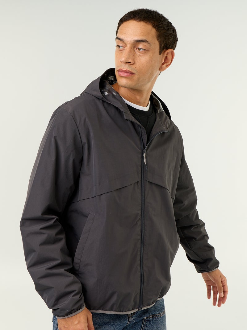 Water-Repellent Hooded Windbreaker Jacket Black - Kiabi