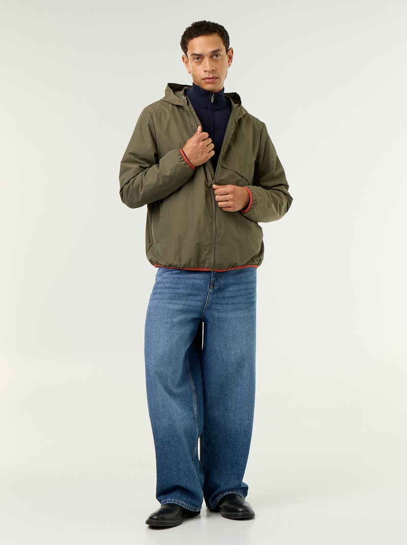 Water-Repellent Hooded Windbreaker Jacket Khaki - Kiabi
