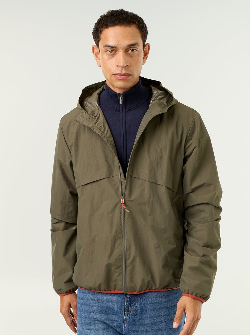 Water-Repellent Hooded Windbreaker Jacket Khaki - Kiabi