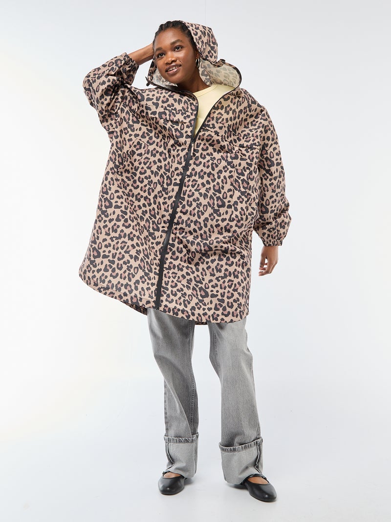 Water-Repellent Rain Cape with Hood and Self-Packing Feature Beige - Kiabi
