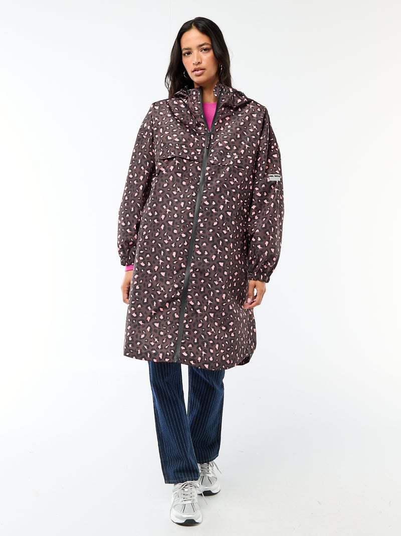 Water-Repellent Rain Cape with Hood and Self-Packing Feature Brown - Kiabi