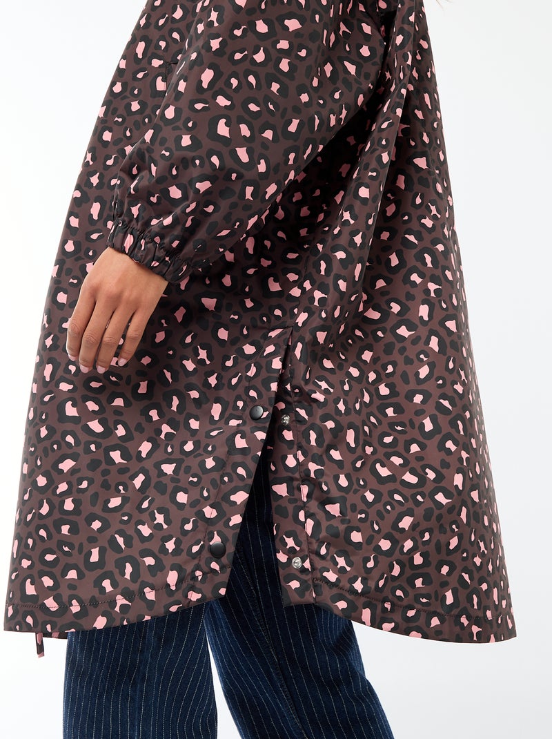 Water-Repellent Rain Cape with Hood and Self-Packing Feature Brown - Kiabi