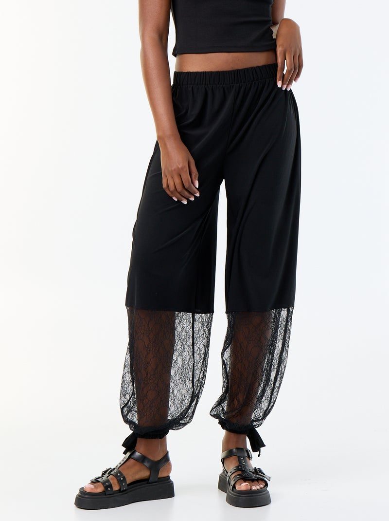 Weite Ballonhose mit Spitzenabschluss Schwarz - Kiabi