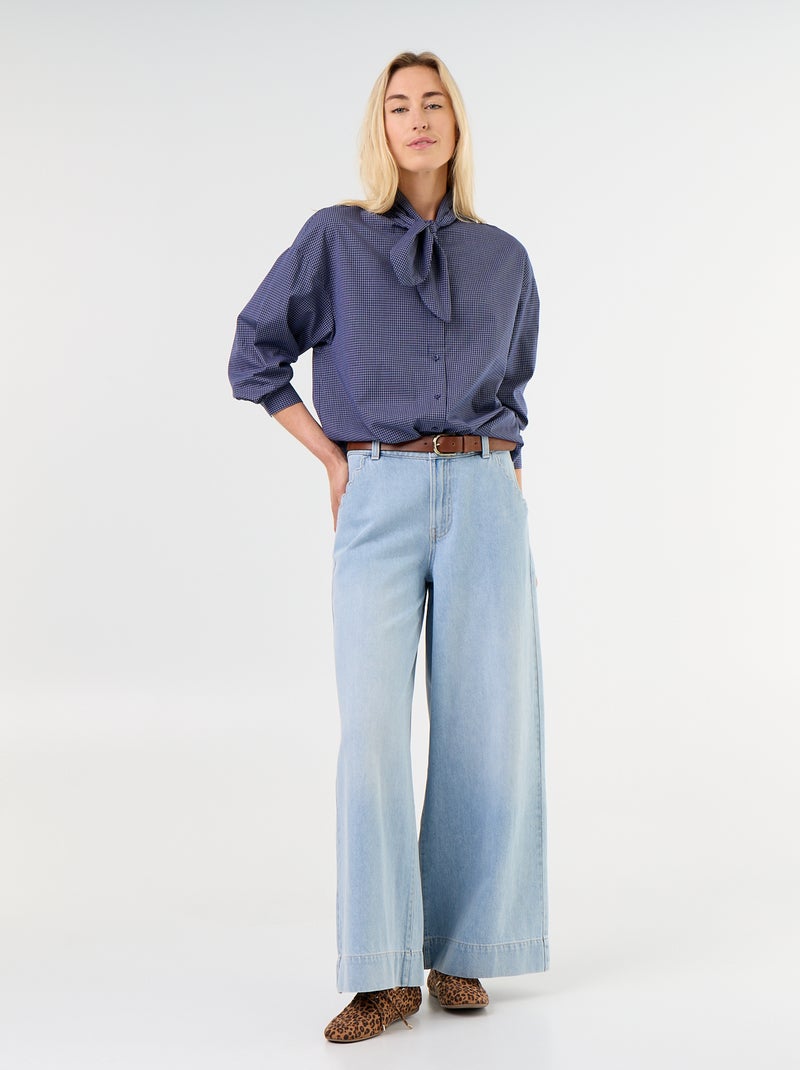 Weite Bluse mit langen Ärmeln und Schluppenkragen Blau - Kiabi