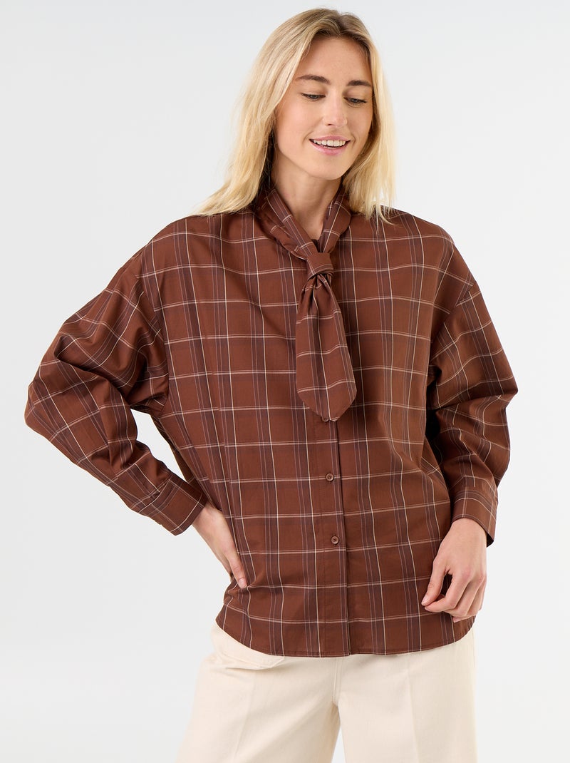 Weite Bluse mit langen Ärmeln und Schluppenkragen Braun - Kiabi