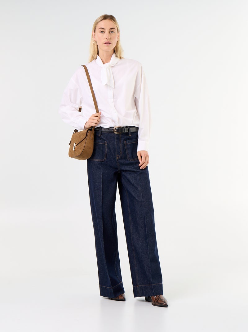 Weite Bluse mit langen Ärmeln und Schluppenkragen Weiß - Kiabi