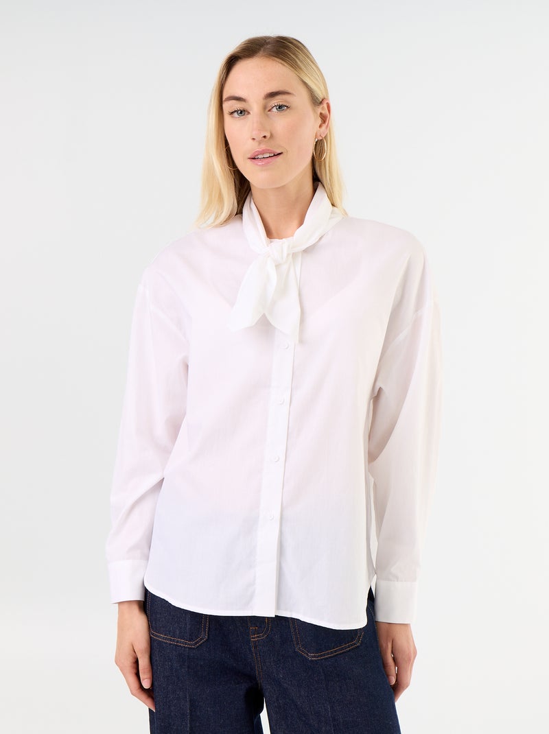 Weite Bluse mit langen Ärmeln und Schluppenkragen Weiß - Kiabi
