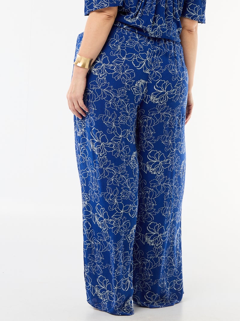 Weite Crêpe-Strickhose Blau - Kiabi