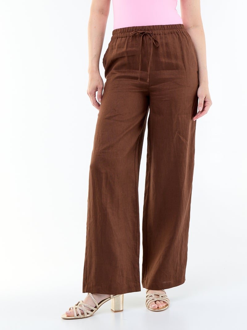 Weite Damen-Leinenhose aus 100% Leinen Braun - Kiabi