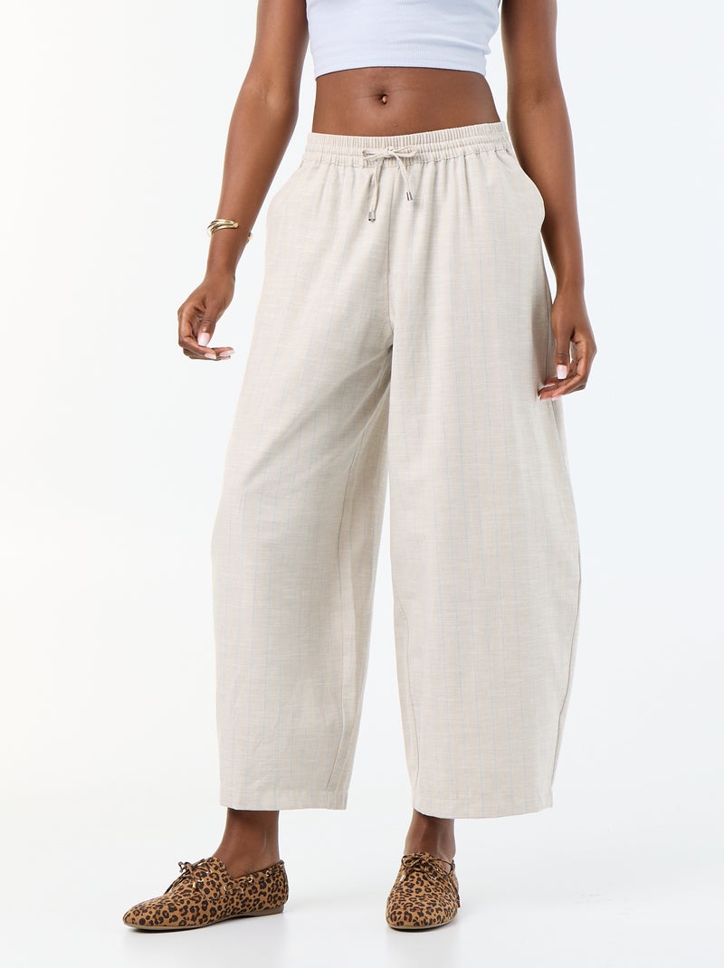 Weite High-Waist-Hose aus Leinenmischung Beige - Kiabi