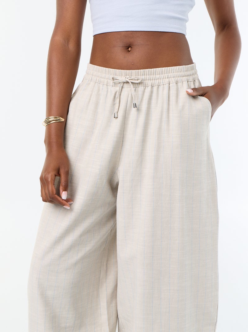 Weite High-Waist-Hose aus Leinenmischung Beige - Kiabi