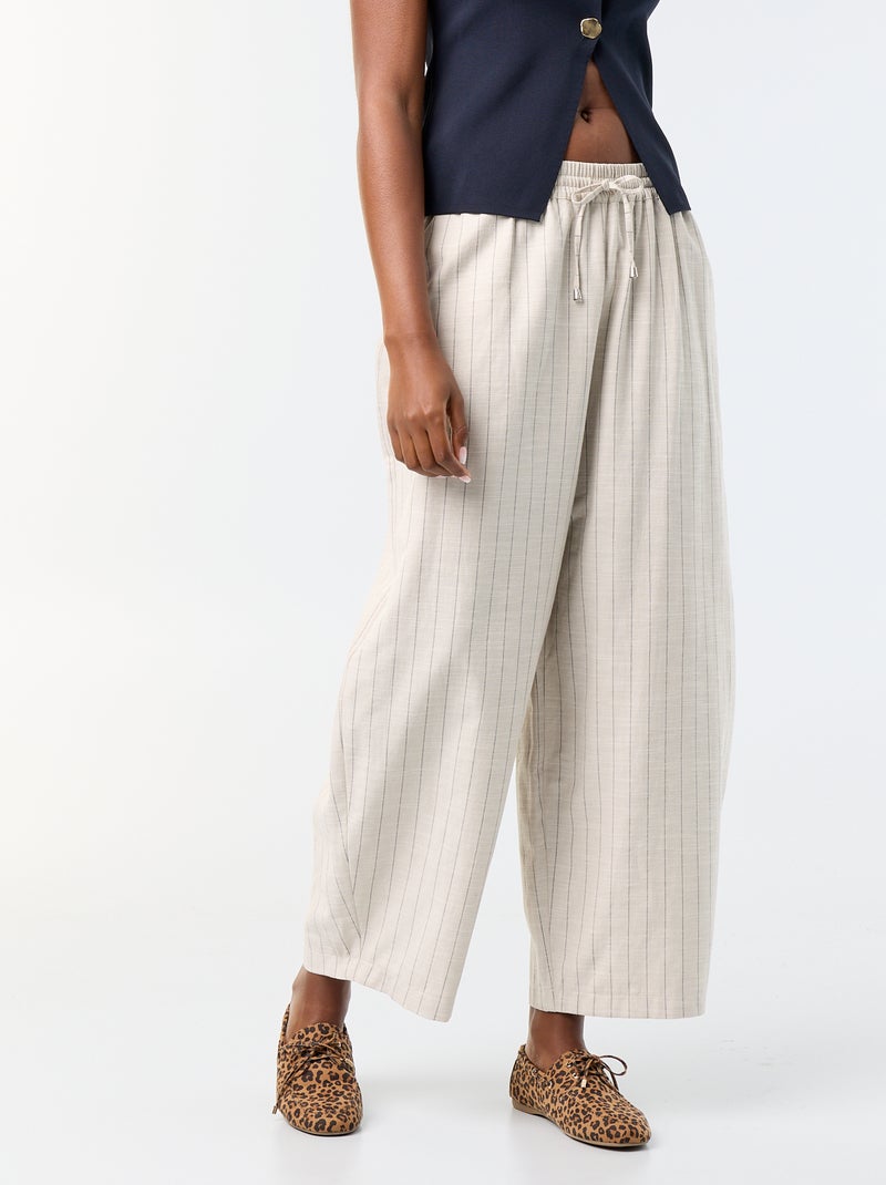 Weite High-Waist-Hose aus Leinenmischung Beige - Kiabi