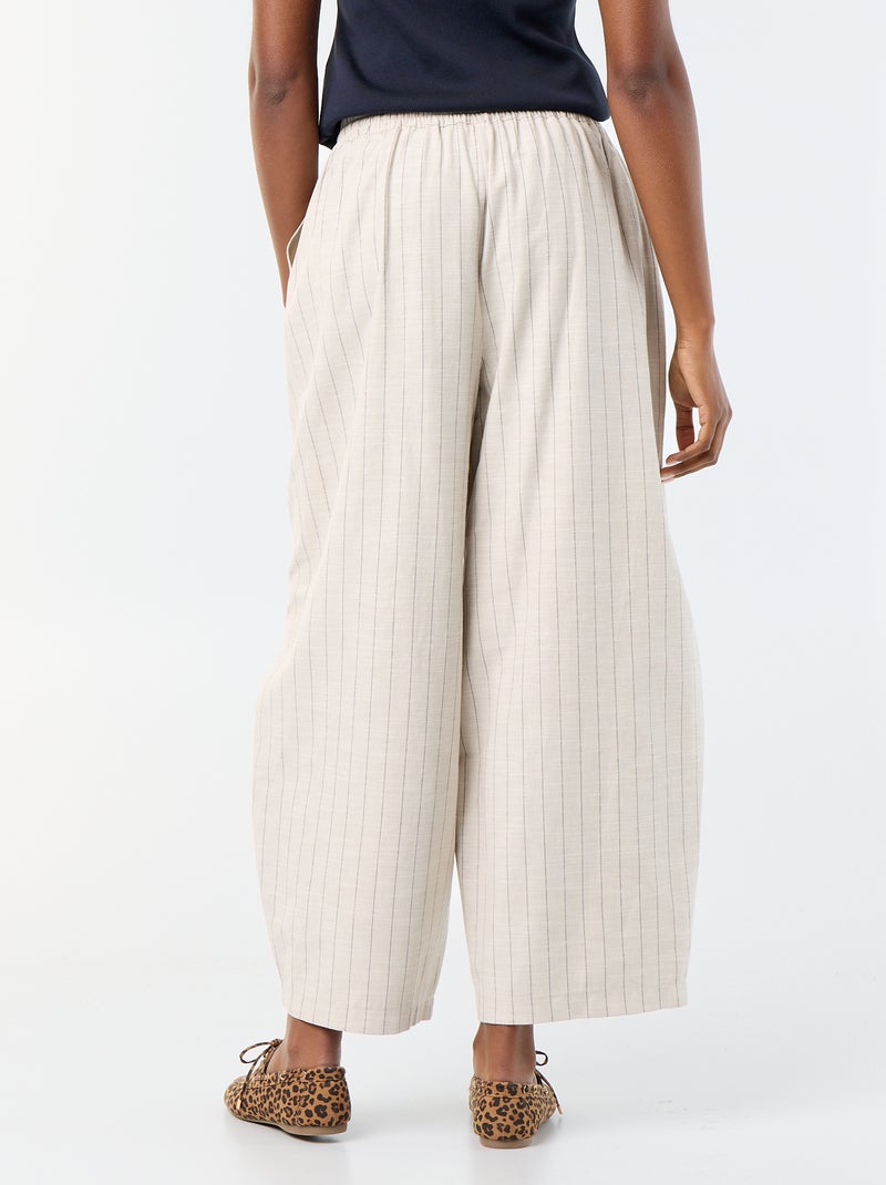 Weite High-Waist-Hose aus Leinenmischung Beige - Kiabi
