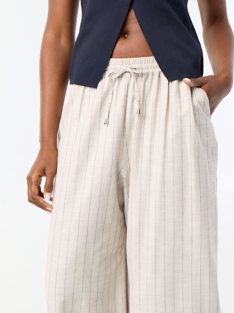 Weite High-Waist-Hose aus Leinenmischung Beige - Kiabi