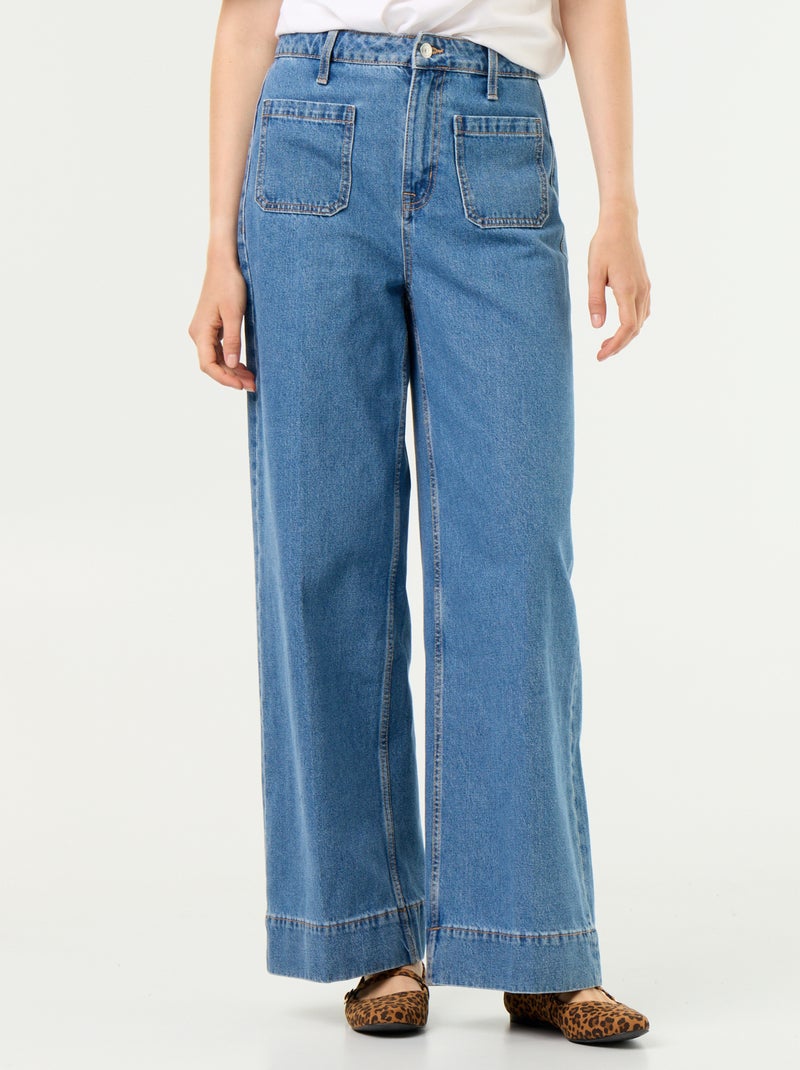 Weite High-Waist Jeans mit aufgesetzten Taschen Blau - Kiabi