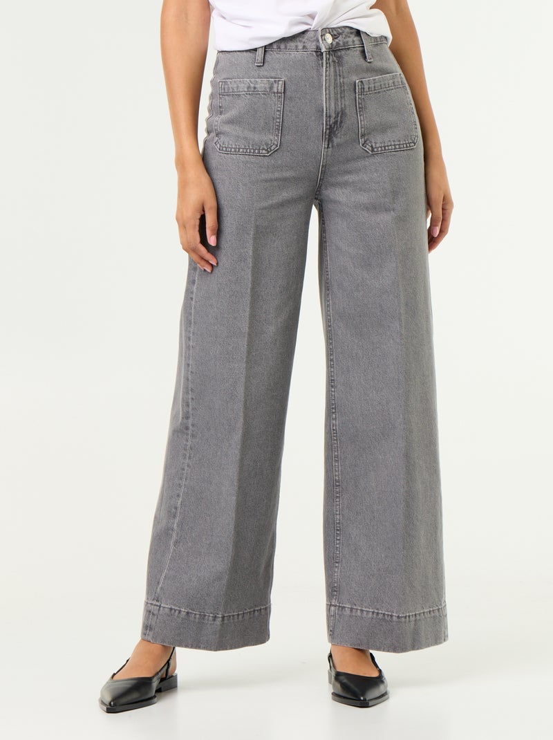 Weite High-Waist Jeans mit aufgesetzten Taschen Grau - Kiabi