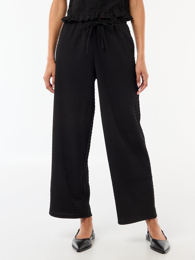 Weite Hose aus Smock-Strick Schwarz - Kiabi