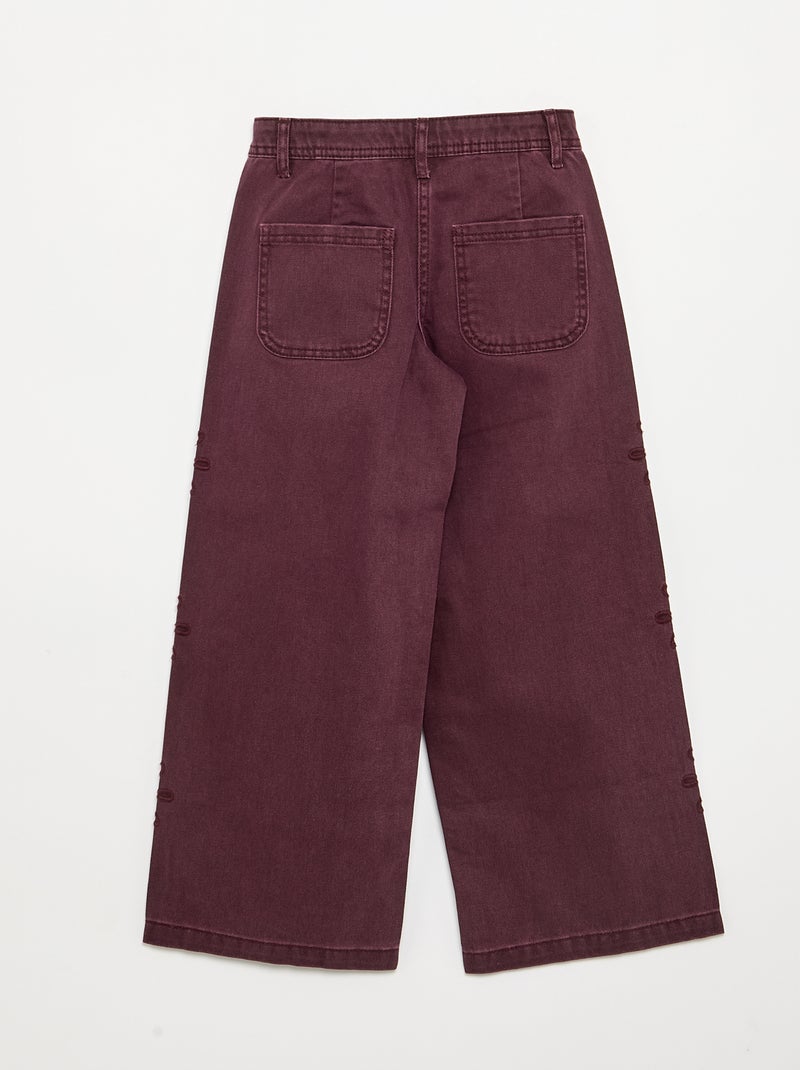 Weite Hose mit Blumenstickereien Lila - Kiabi