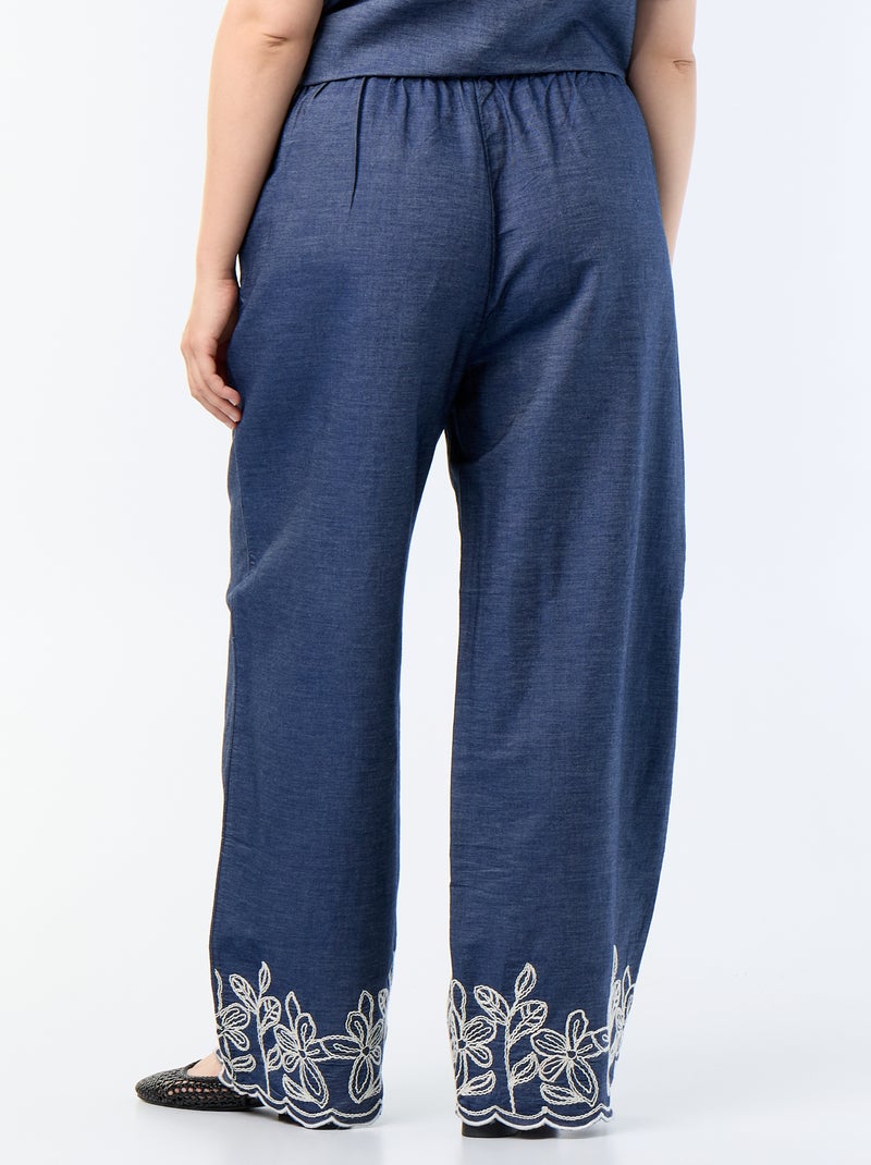 Weite Hose mit gestickten Prints Blau - Kiabi