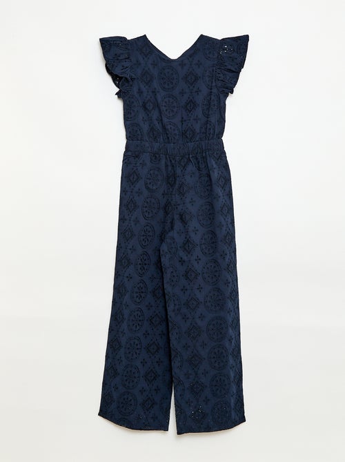 Weiter Baumwoll-Jumpsuit mit Lochstickerei und Rüschen - Kiabi