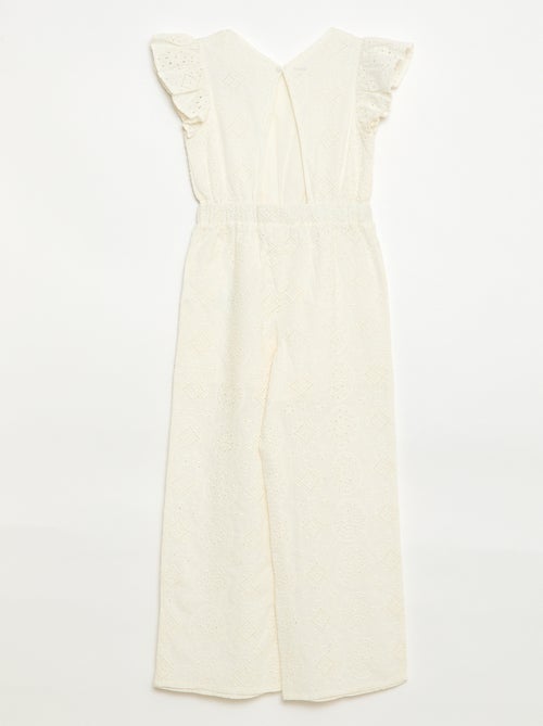 Weiter Baumwoll-Jumpsuit mit Lochstickerei und Rüschen - Kiabi
