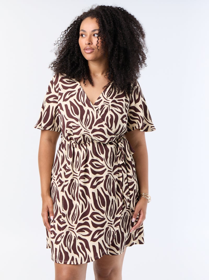 Wickelkleid aus Waffelstrick Braun - Kiabi