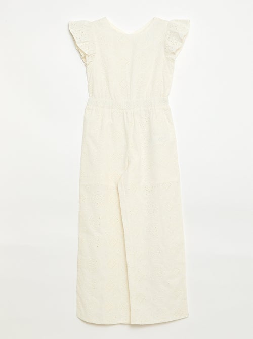 Wide Cotton Broderie Anglaise Jumpsuit with Ruffle Detail - Kiabi